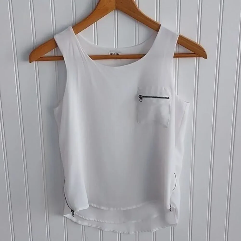 Ruum Girls XL 14 White Sleeveless Dressy Tank Top Blouse Zipper Accent